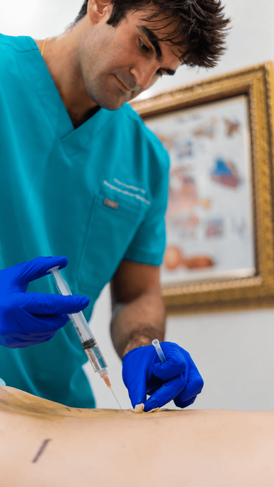 A physician performing a regenerative medicine injection treatment